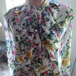 H&M Floral Ruffle Button Up Blouse